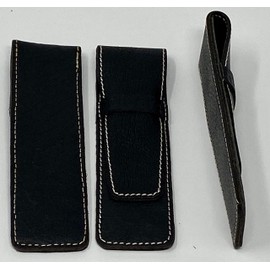 DiLoro Full Grain Genuine Buffalo Leather Black Pen Cases Set of 3