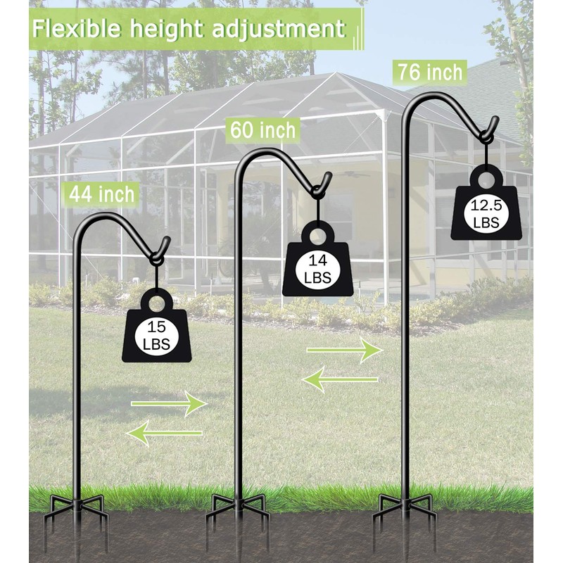 Garbuildman 76 Inch Tall Shepherd Hooks with 5-Forked Base, Adjustable