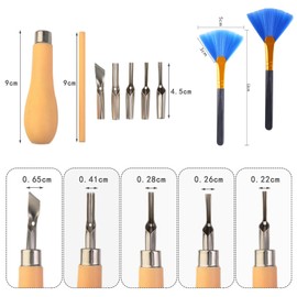 Xiciki 2 Set Lino Cutting Tools, Lino Cutting Tools Kit, with 2 Cleaning Brushes, Linoleum Cutter Tools, for Printmaking Engraving, Sculpture, and Handicrafts.