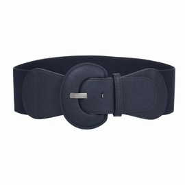 Gunsound - Cinturón elástico ancho para mujer, con hebilla gruesa, clásico, para vestir, Azul oscuro, Suit For Waist Size (27"-35")