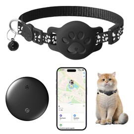 Cat Tracker, Cat Tracker Collar Compatible with Apple Find My (iOS Only), No Monthly Fee & No SIM Needed, Black Pet Tracker + Collar (7.5-12.6")