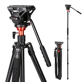 Fluid Head Tripod, COMAN Video Camera Tripod Monopod Aluminium Alloy 70.8 inch for Canon Nikon Sony DSLR Camera