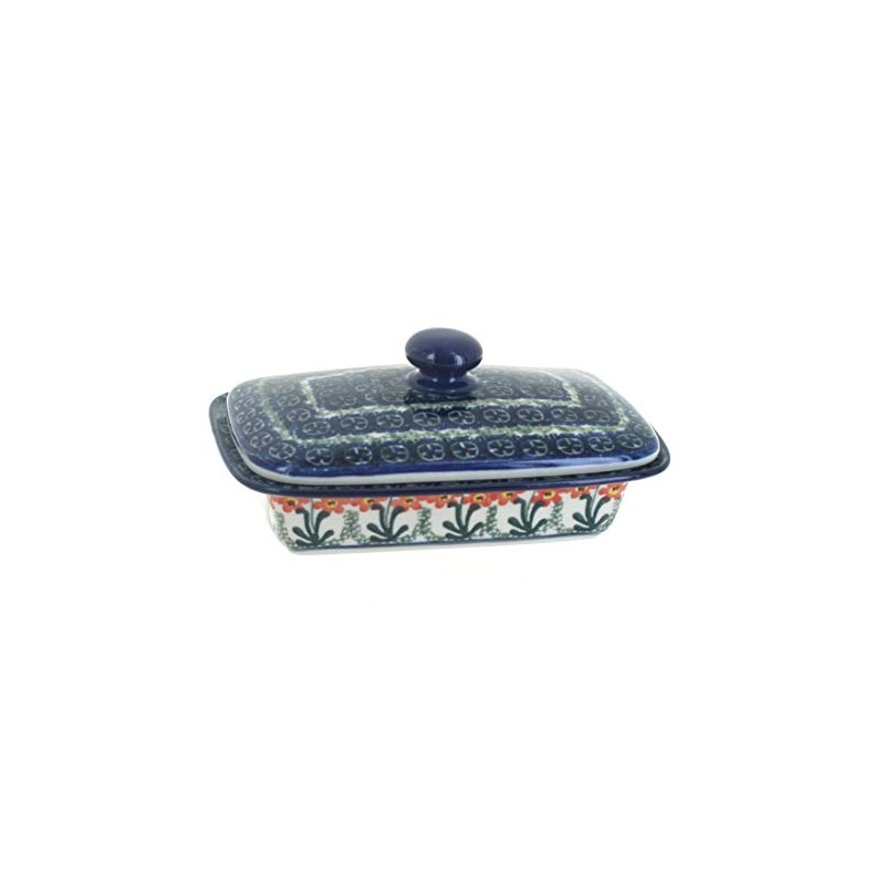 Blue Rose Polish Pottery - Orange Peach Posy Butter Dish