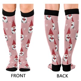 Wusikd Valentines Day Gnomes Compression Socks for Women and Men Circulation Hearts Long Socks for Athletic Running 1