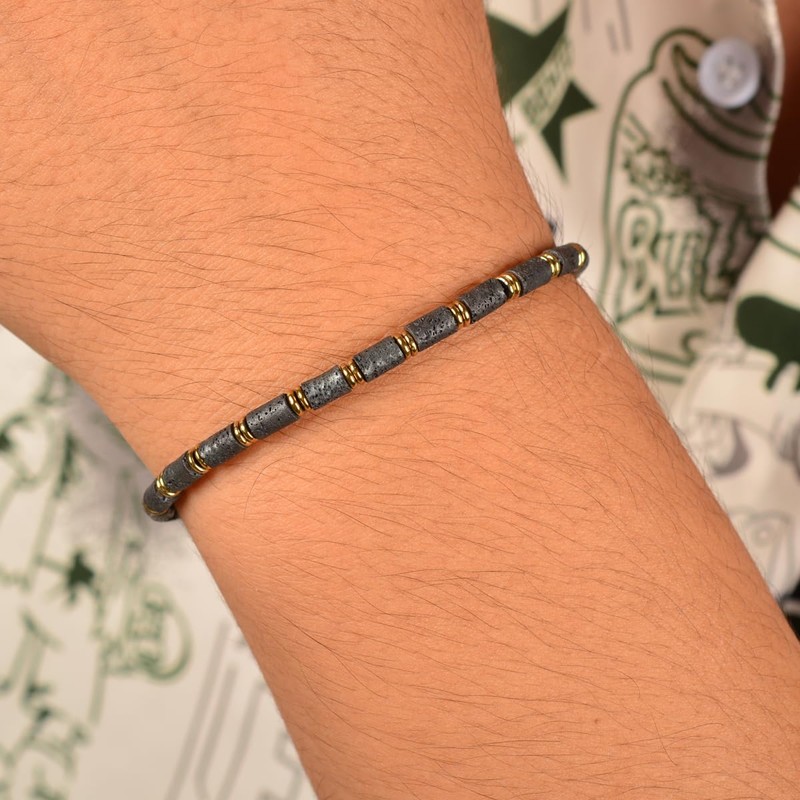 Casvia Men’s Lava Textured Hematite Bracelet - Handcrafted Original Design