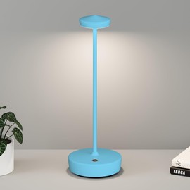 TBBGA 1 Pack Cordless Table Lamp Rechargeable - LED Battery Table Light with 3 Color Temperatures, Stepless Dimming, Waterproof Aluminum for Indoor Outdoor, Patio, Restaurant, Dinner (Blue)