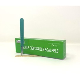 Disposable Scalpels Sterile Surgical Blade Size 10A Stainless Steel with Plastic Handle & Metric Line Individually Foil Wrapped Box of 50