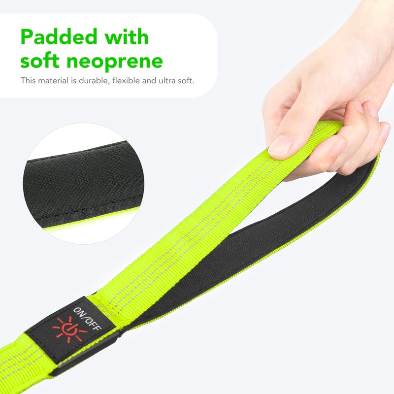 Colaseeme LED Dog Lead Green with 3 Reflective Wires