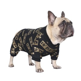 iChoue French Bulldog Pajamas Onesie Suit PJS Bodysuits for Medium Dogs Large Frenchie Pug English Pitbull Boston Terrier - Black Money, L