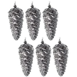 Blue Whale Gifts Large 13cm Silver Pine Cone Christmas Tree Baubles Decorations (Set of 6)