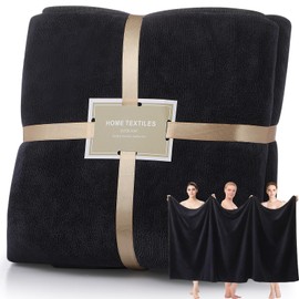 Mixweer 40 x 80 Inch Oversized Fleece Bath Towels 400 GSM Extra Large Bath Sheets Jumbo Microfiber Soft Highly Absorbent Towels High Density Towel for Adults Home Bath Beach (Black)