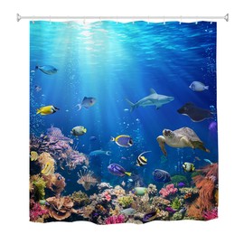 Mimihome Ocean Shower Curtain,Underwater World Sea Life Fish Turtle Coral Reef Fabrci Shower Curtains for Bathroom, 72 x72 inches,Blue