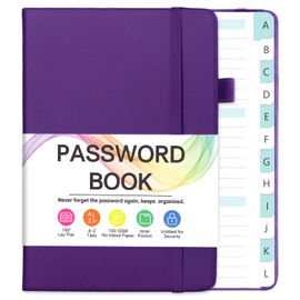 Password Book with Alphabetical Tabs, Password Keeper Book with Color Pages, Password Notebook Organizer for Website Logins, Gifts for Home and Work, 5.3" X 7.7", Purple
