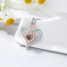 SOULMEET White Gold Plated Silver 100 Languages I Love You Projection Necklace Projection Pendant Gifts for Women Mom Wife on Christmas Valentine Mothers Day (Vertical Infinity Heart)