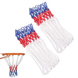 DGHOME 2 Pcs Heavy Duty Basketball Net Replacement - 12 Loops Standard Nets for Gym Schools Tri-colored Basketball Hoop for Outdoor Indoor Sports Strong and Durable