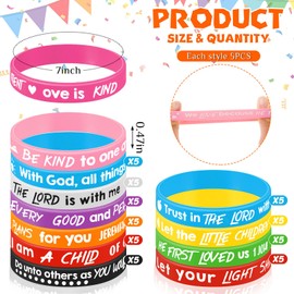 Gueevin 60 Pcs Bible Verse Bracelets for Kids Christian Scripture Bracelets Jesus Wristband Religious Motivational Kids School Gifts Classroom Prizes (School,Novel Color)