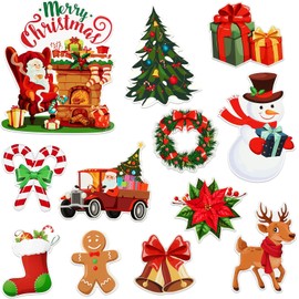 12 Pcs Christmas Refrigerator Magnets Car Magnetic Decorations Snowman Santa Gingerbread Man Magnets Accessories Set Waterproof Cute Xmas Holiday Decor