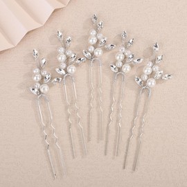 Rumtock 5pcs Beads Rose Gold Hair Pins Set Wedding Bridal Pearl Hair Piece for Women Special Occasion Bobby Pins (Silver)