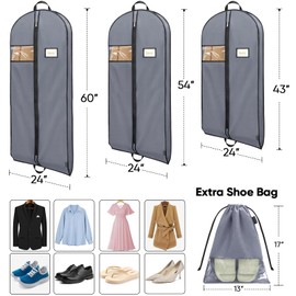 BALEINE 1PK Heavy Duty Garment Bag with Shoe Storage Travel Bag for Dresses, Suit, Coats Travel Essential (43", Grey)