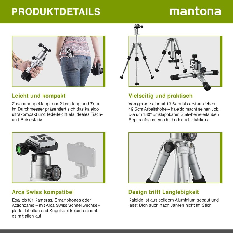 Mantona Kaleido 21185 Mini Photo/Table/Travel Tripod with Ball Head with
