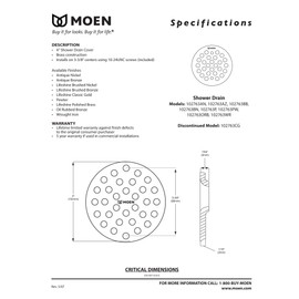 Moen 102763ORB 4-Inch Screw-In Shower Strainer Drain Cover, Oil Rubbed Bronze