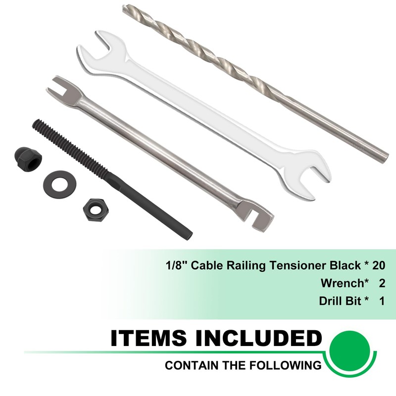 Andorm 20pcs 1/8" Cable Railing Tensioner Terminal Kit Black, Threaded
