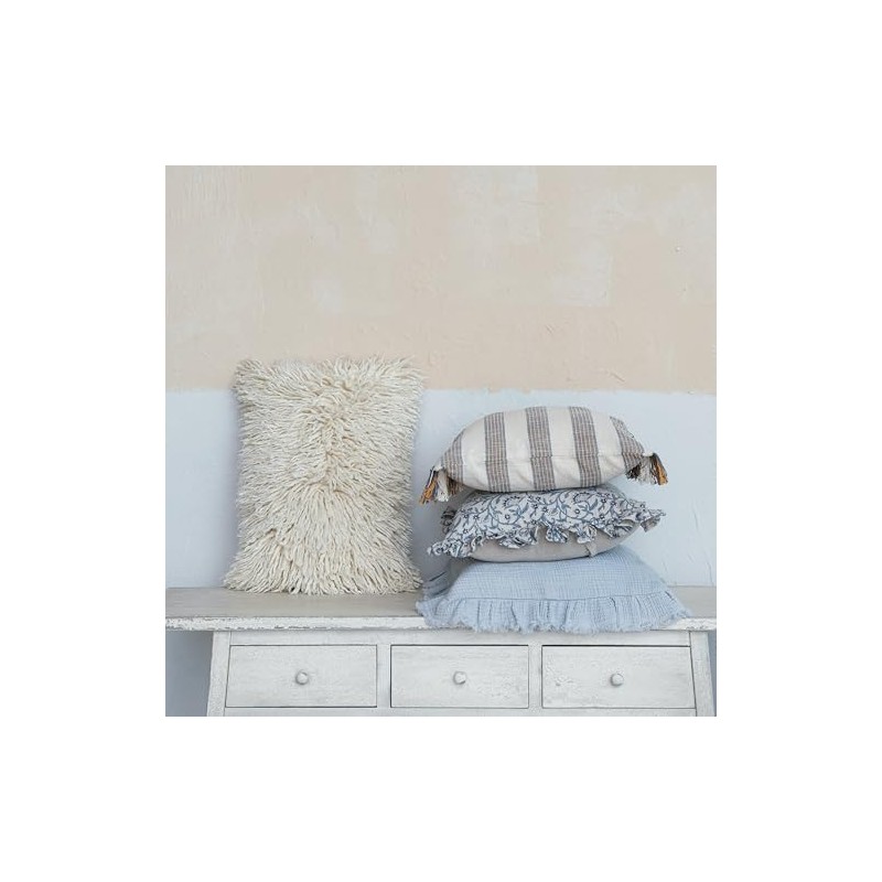 Creative Co-Op, Blue Square Floral Cotton Blend Pillow