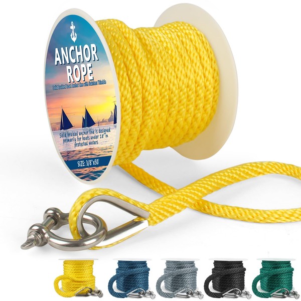 Anchor Rope 50 Ft X 3/8 Inch, Premium Solid Braid