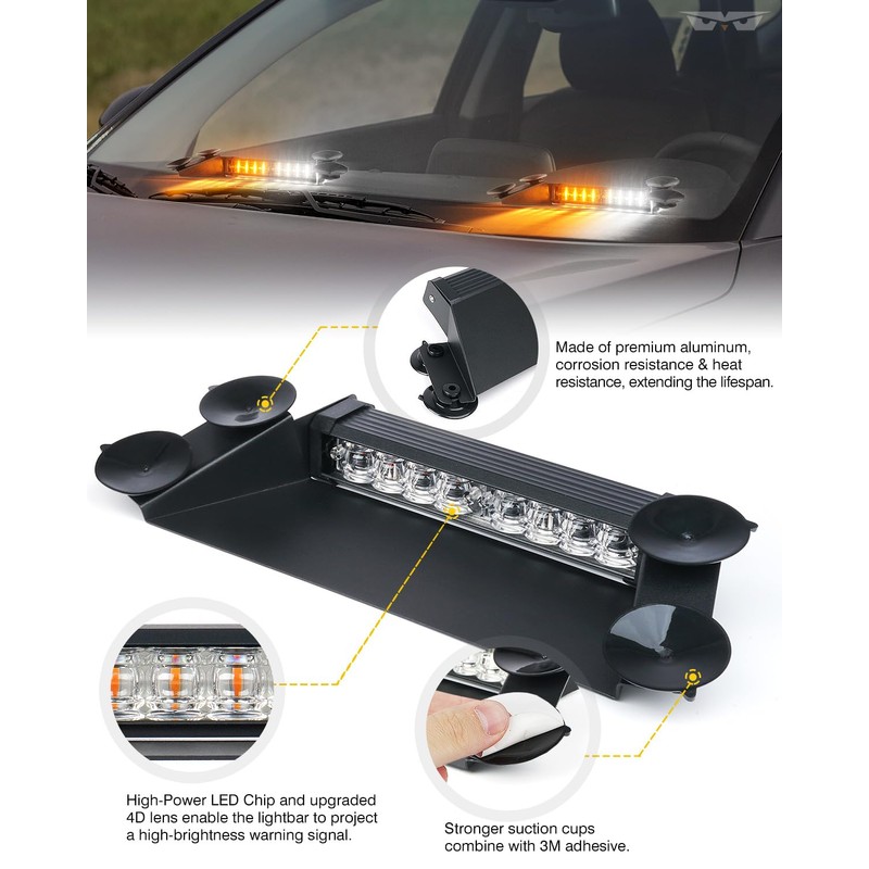 LUMENIX LED Emergency Dash Strobe Lights Aluminum, Front Windshield Visor