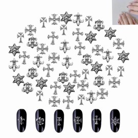 Jindizi Cross Nail Art Studs, 60 Pcs Cross Nail Decoration, Vintage Punk Alloy 3D Cross Nail Decorative Accessories for Salon, Home DIY Manicure, Art Project, Art Craft