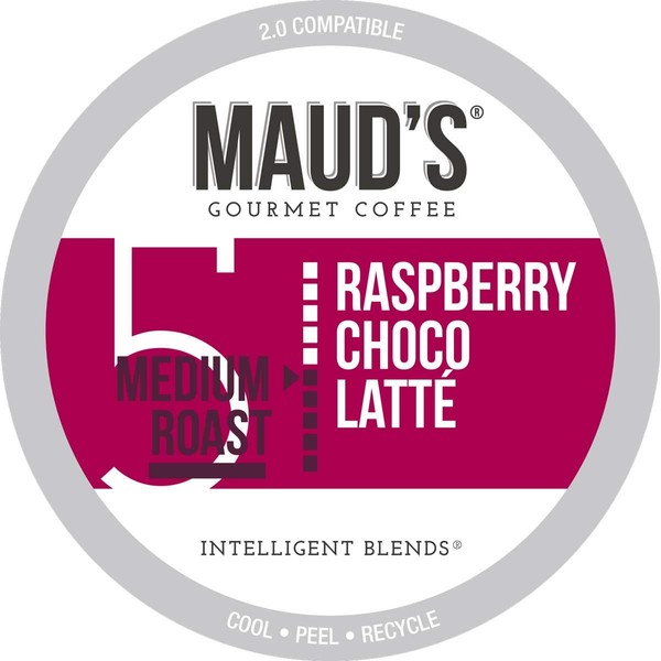 Maud's Raspberry Chocolate Coffee (Raspberry Choco Latte), 50ct. Solar Energy Produced Recyclable Single Serve Raspberry Chocolate Coffee Pods – 100% Arabica Coffee California Roasted, KCup Compatible