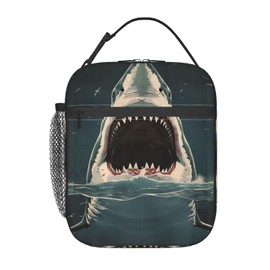 cromcu Insulated Lunch Box for Boys Kids Men Shark Lunch Bag for Work,Picnic,School,Travel,Hiking, Beach or Fishing Polyester Horror Shark Lunch Box