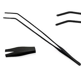 OdontoMed2011 Aquarium Tweezers Stainless Steel Curved Tweezer with Carbonation Protection Coating Against Rust Extra Long Feeding Tongs Aquarium Tools for Aquatic Tank Plants,15 inch, Black, ODM
