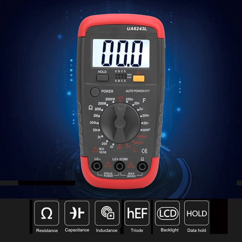 UA6243L Handheld LED Digital Multimeter Capacitance Meter Resistance Tester 1999