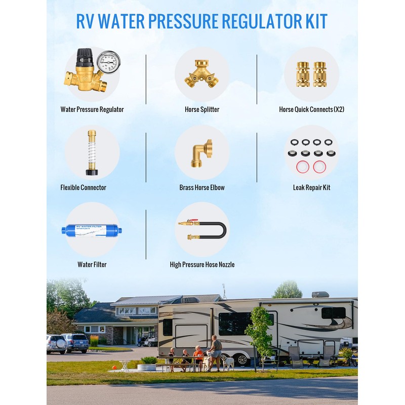 RV Water Pressure Regulator Kit, RV Fresh Water Kit All-in-One
