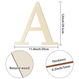 Large Wooden Letters 12 Inch Paintable Wood Letter A for Wall Decor, 1/5 Inch Thick Wooden Alphabet Letters Cutouts for DIY Crafts Project Unfinished Wood Birthday Wedding Party Home Decoration