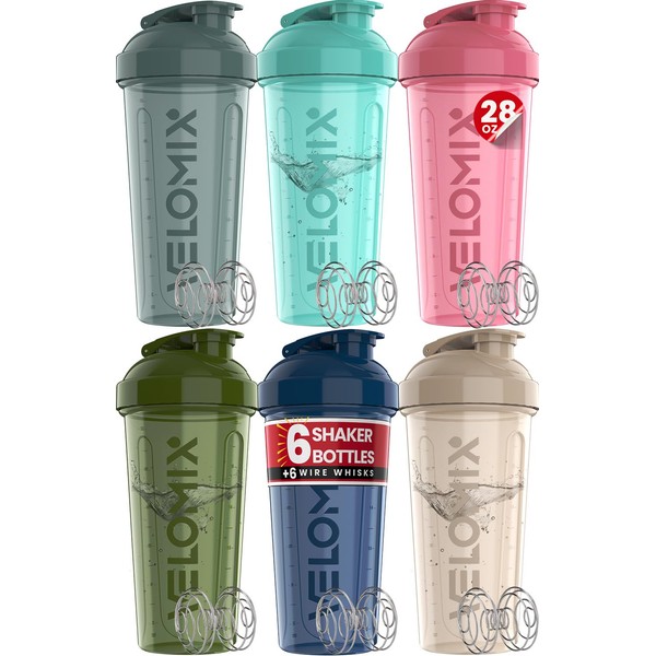VELOMIX -6 PACK- 28 OZ Protein Shaker Bottles for Protein