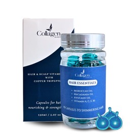 Collagen Tripeptides - Healthy Glowing Hair Oil, 40 Capsules, 5oz per Bottle, with Moroccan Oil and Essential Vitamins, No-Rinse Formula for Frizz Control Combined with hair appear fuller