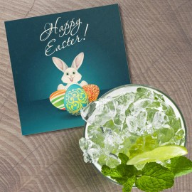 Unbranded Happy Easter Bunny Card Color Eggs 4'' X 4'' Square Wooden Coaster