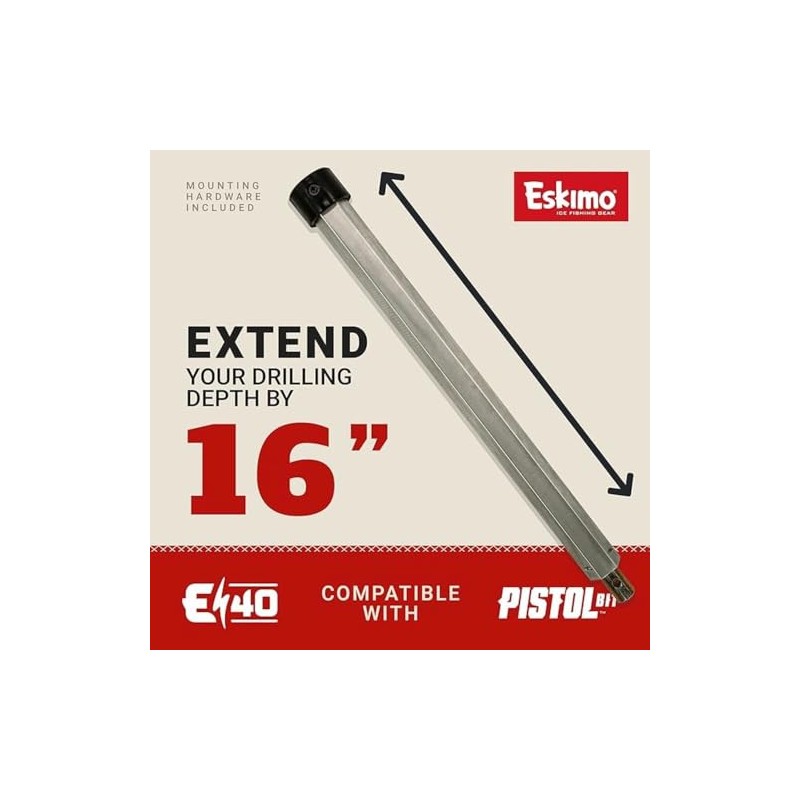 Eskimo® 42962 Hex Auger Extension, 16 Inch, Augers, Aluminum, Silver