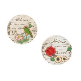 Invero Set of 2 Decorative Bird and Bee Garden Stepping Stone - Vibrant Outdoor Concrete Circular Floor or Wall Plaque Décor - Ideal for all Gardens, Patio, Lawn, Driveways and more - 17.5cm