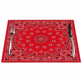 Walmsco Placemats Red Bohemian Pattern Decor For Dining Room Kitchen Table,Waterproof Non-Slip Washable Heat Resistant Placemats,Set of 4,12"x18"