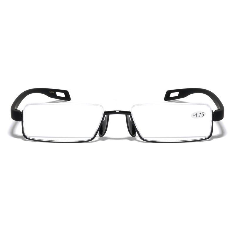 V.W.E. Men Large Wide Featherweight Slim Half Rim Memory Flex