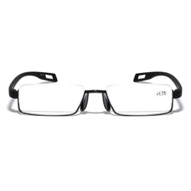 V.W.E. Men Large Wide Featherweight Slim Half Rim Memory Flex Reading Glasses - Anti-reflective AR Coating Extended Temple (Black, 1.25)