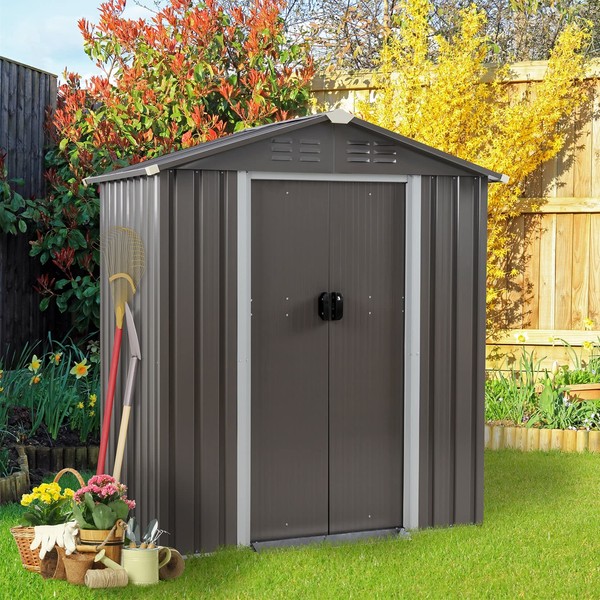 Vongrasig 5 x 3 x 6 FT Outdoor Storage Shed Clearance with Lockable Door Metal Garden Shed Steel Anti-Corrosion Storage House Waterproof Tool Shed for Backyard Patio, Lawn and Garden (Gray)