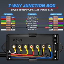 MICTUNING Heavy Duty 7 Way Plug Inline Trailer Cord with 7 Gang Junction Box 8 Feet, Weatherproof