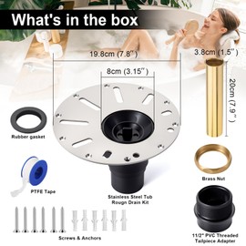 Freestanding Bathtub Drain Rough-in kit, Freestanding Bathtub Drain Kit with Brass Tailpiece and PVC Connection Adapter, Suitable for Freestanding Bathtubs, Island Bathtubs and Floor-Standing Bathtubs