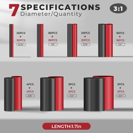 SLHINEMYI 350 PCS 3:1 Heat Shrink Tubing Kit, Adhesive Lined, Marine Grade Shrink Wrap, Industrial Heat Shrink Tubing 7 Sizes (Black/Red), for Industrial/Automotive