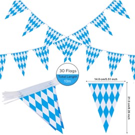 Ahfulife 65.6 Feet Oktoberfest Bavarian Flag Banner for Oktoberfest Decorations, 2 Pcs Oktoberfest Pennant Banner with 60 Pcs Flags for German Oktoberfest Themed Party Decoration (5.5" x 8.2")