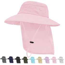 Sun Hats for Men Women, UPF50+ Protection Safari Hat,Wide Brim Fishing Hat with Neck Flap,Bucket Hats for Beach Hiking
